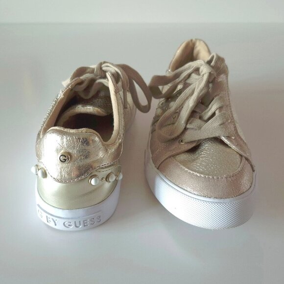 EUC G by Guess gold metallic finish embellished lace up sneakers, US 6 - Picture 6 of 11